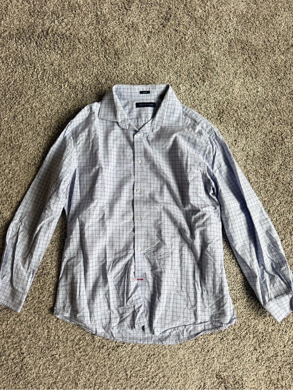 Tommy Hilfiger White and Blue Windowpane Dress Shirt